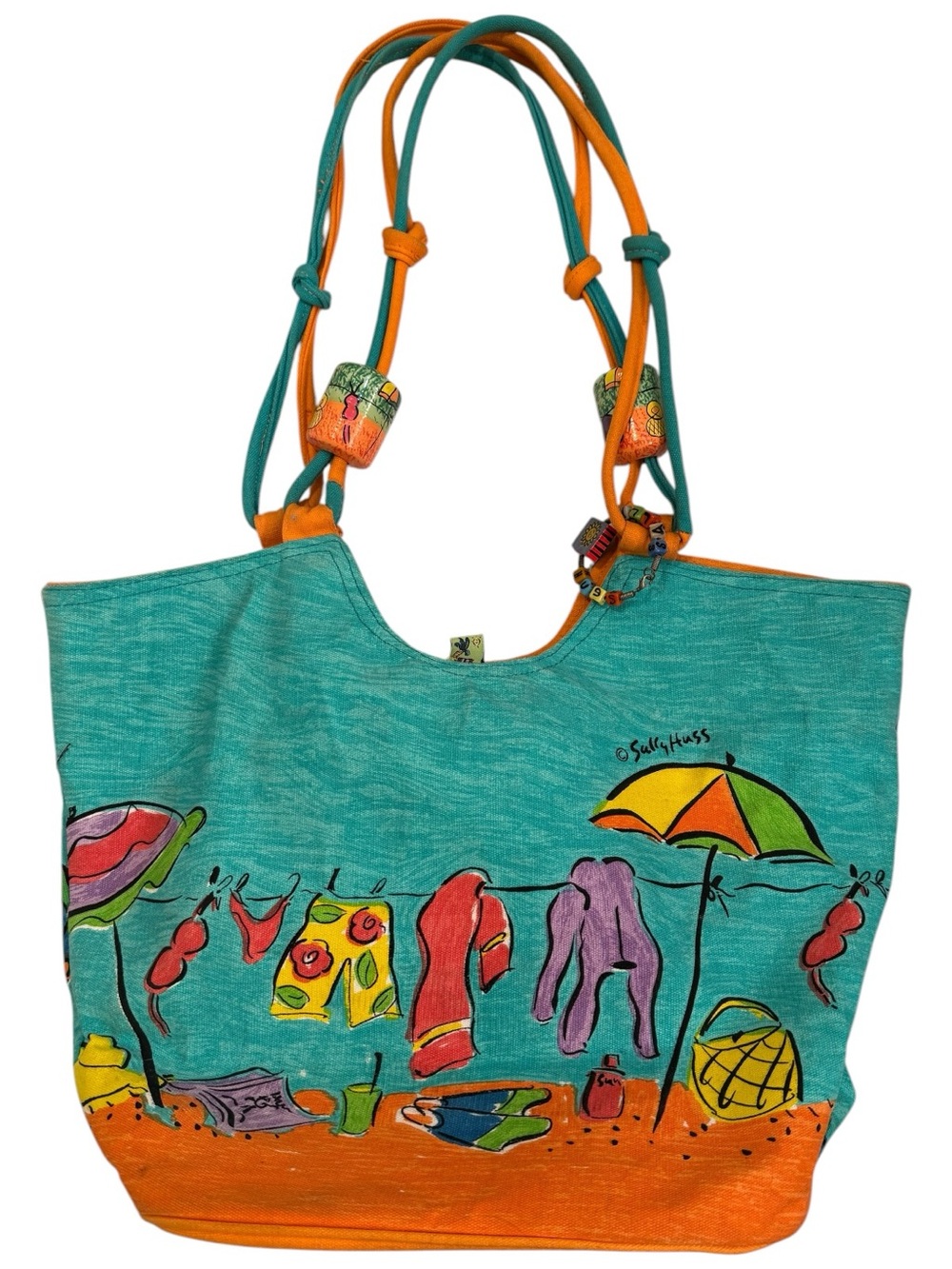 Sally Huss Canvas - Beach Umbrella Tote Bucket Shoulder Bag Wearable Art
